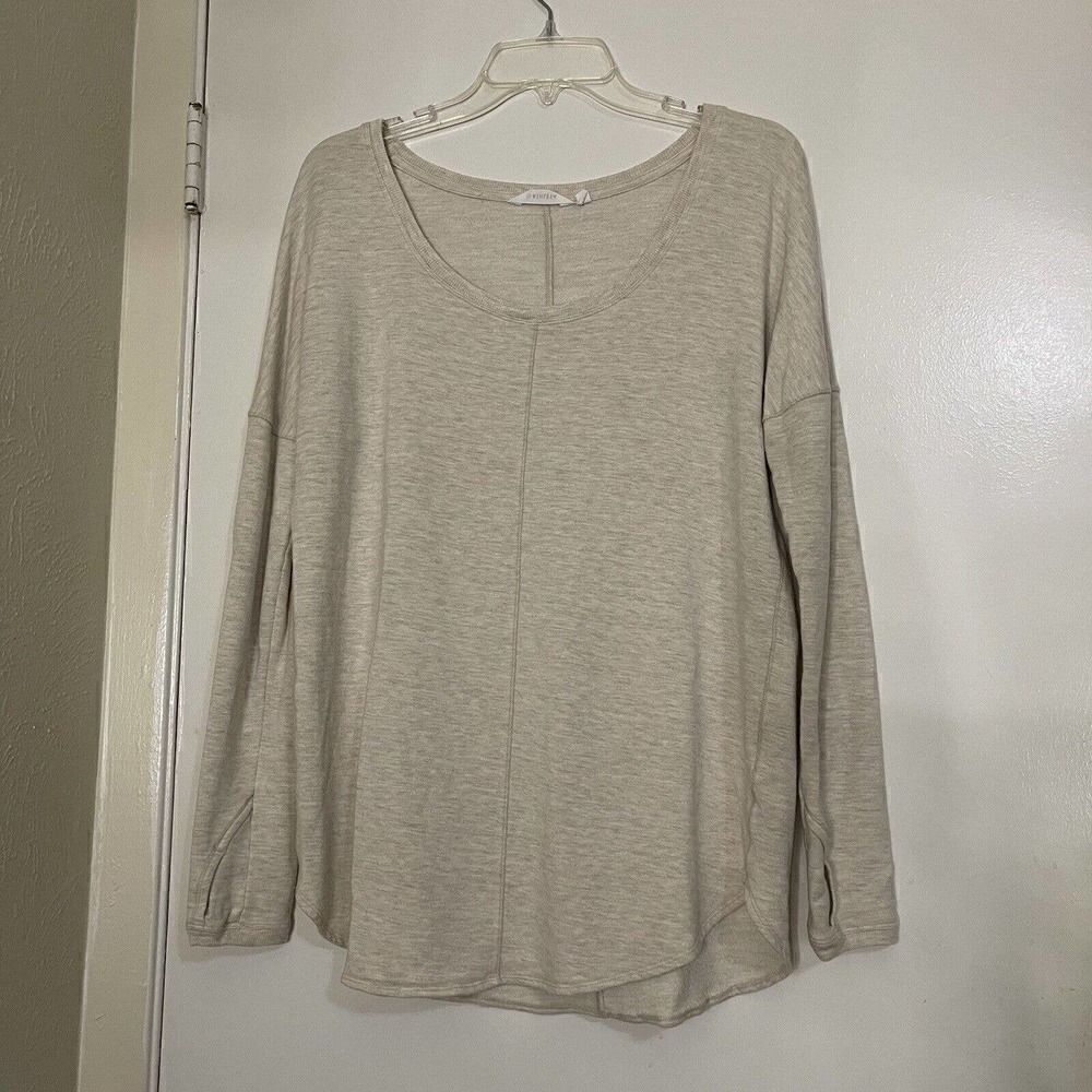 ATHLETA Beige scoop neck knit pullover shirt size Medium